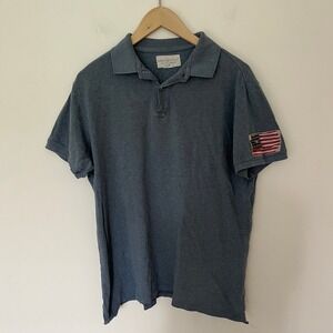Denim & Supply Ralph Lauren Mens Blue Polo Shirt Distressed Flag Patch Large